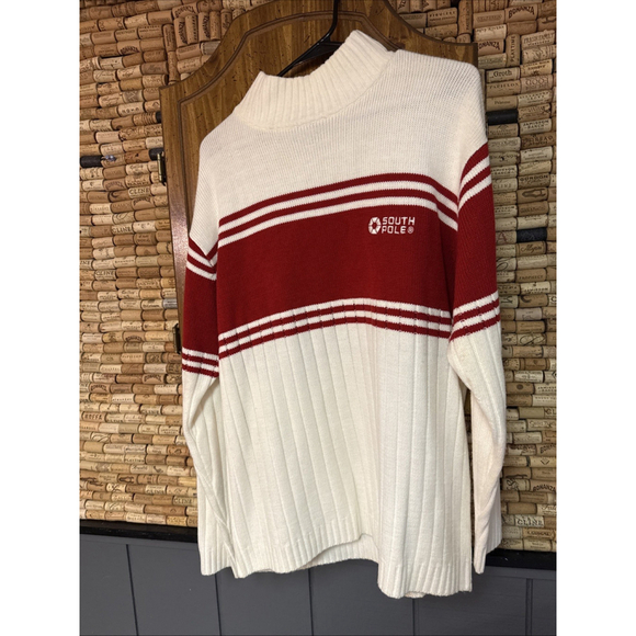 VTG Men's Southpole Sweater / Turtleneck 100% Acrylic Logo Red & White Sz xL - Picture 2 of 9